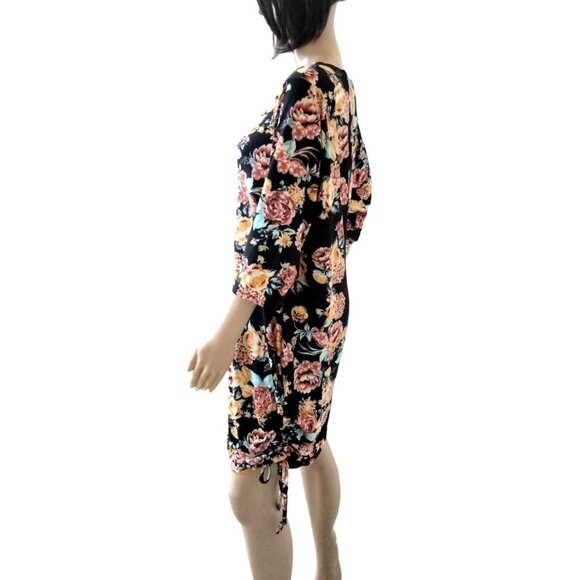 Butterflies & Rainbows Floral Black Dress Size 1X Adjustable Side Drawstrings - Picture 3 of 6